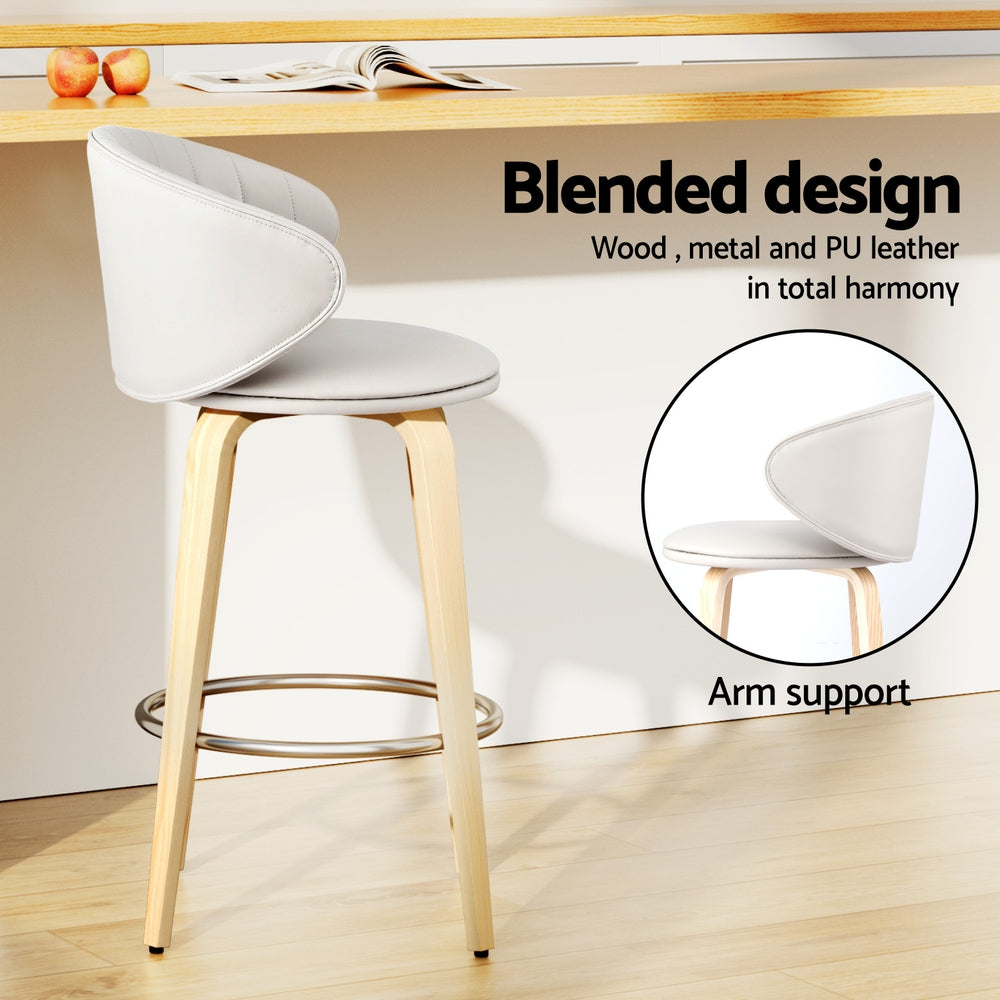 Table & Bar Stools: 4x Artiss Bar Stools Dining Chairs Contoured Leather Wood Stool
