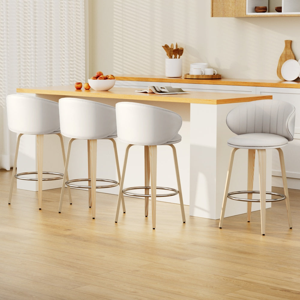 Table & Bar Stools: 4x Artiss Bar Stools Dining Chairs Contoured Leather Wood Stool