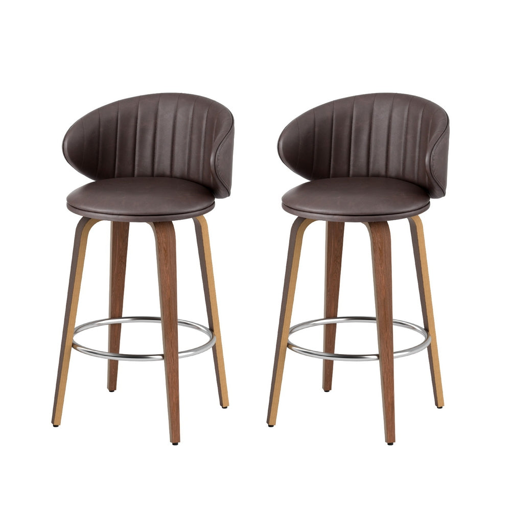 Table & Bar Stools: 2x Artiss Bar Stools Dining Chairs Contoured Leather Wood Stool