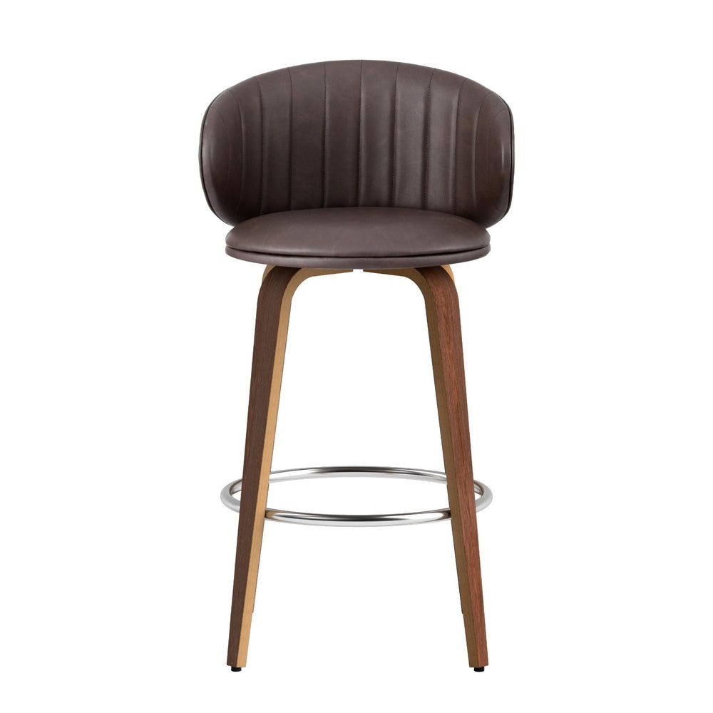 Table & Bar Stools: 2x Artiss Bar Stools Dining Chairs Contoured Leather Wood Stool