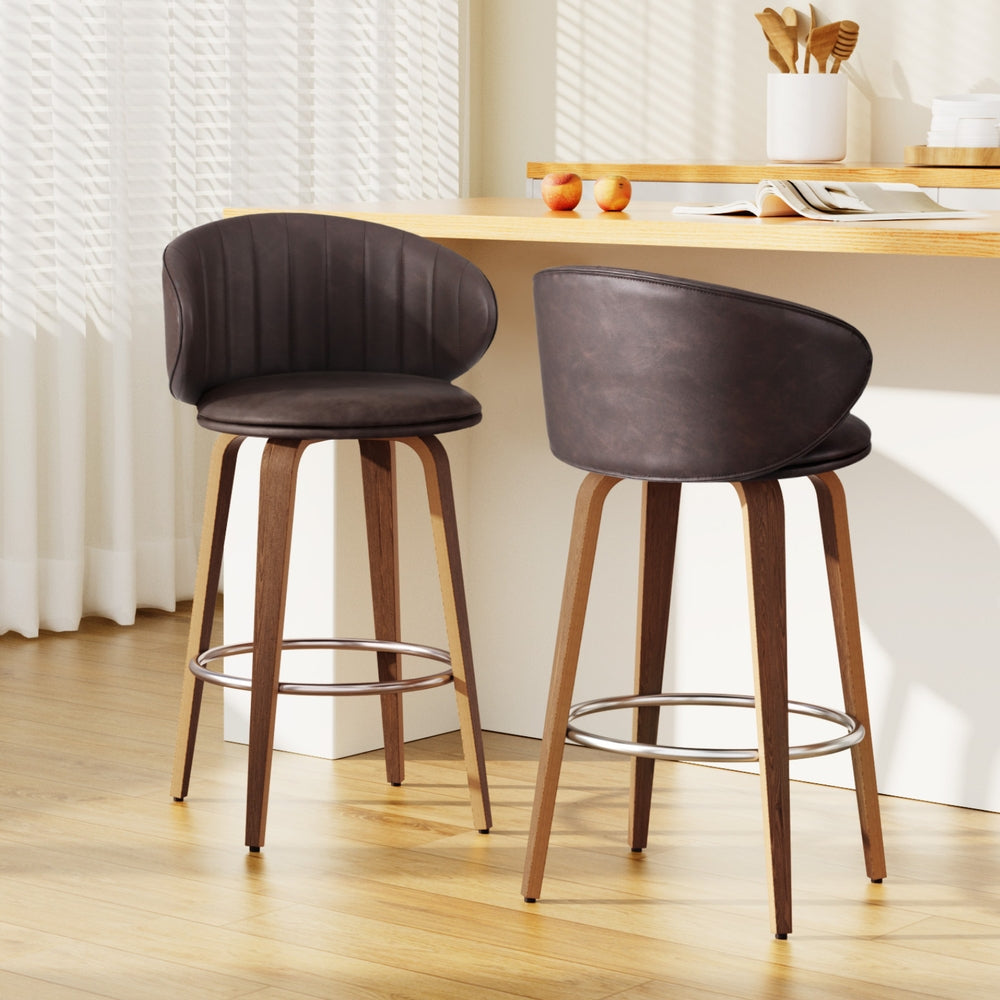 Table & Bar Stools: 2x Artiss Bar Stools Dining Chairs Contoured Leather Wood Stool