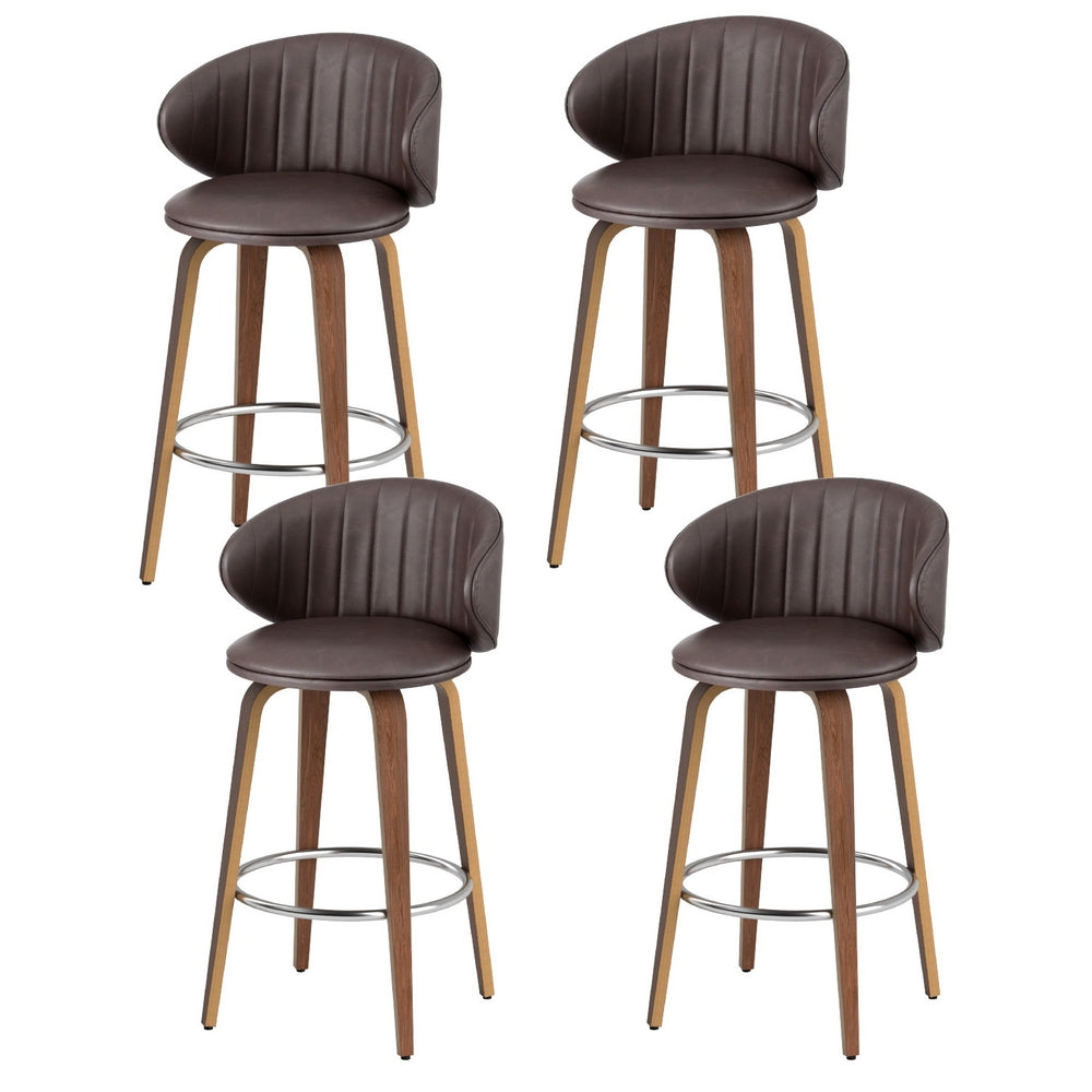 Table & Bar Stools: 4x Artiss Bar Stools Dining Chairs Contoured Leather Wood Stool