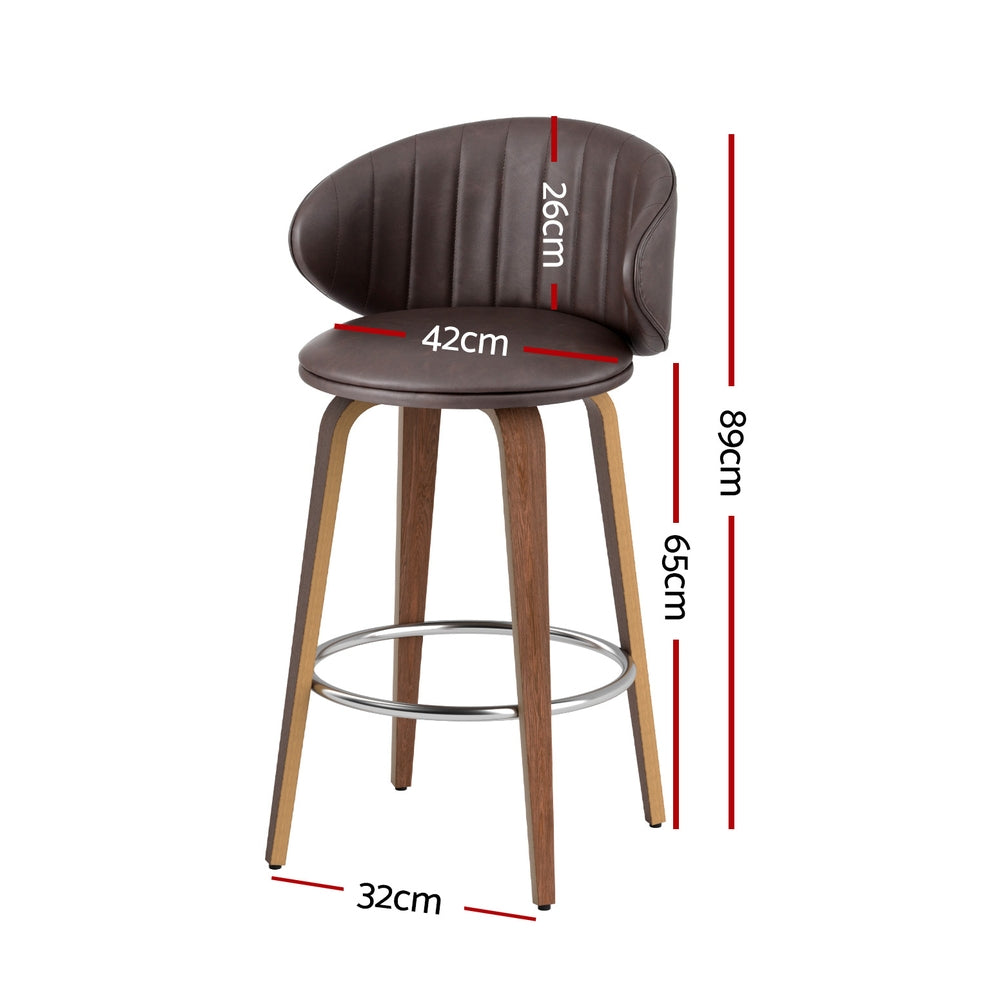 Table & Bar Stools: 4x Artiss Bar Stools Dining Chairs Contoured Leather Wood Stool