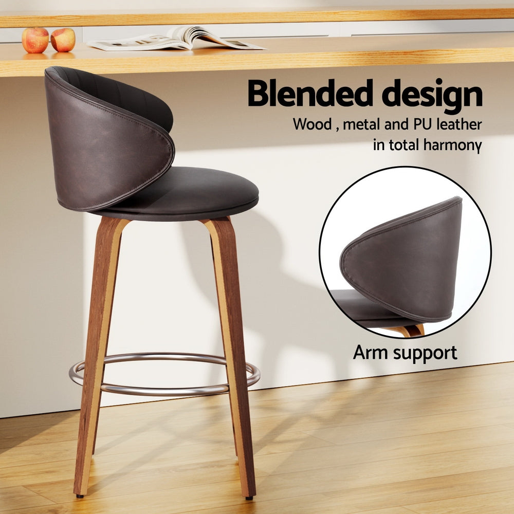 Table & Bar Stools: 4x Artiss Bar Stools Dining Chairs Contoured Leather Wood Stool