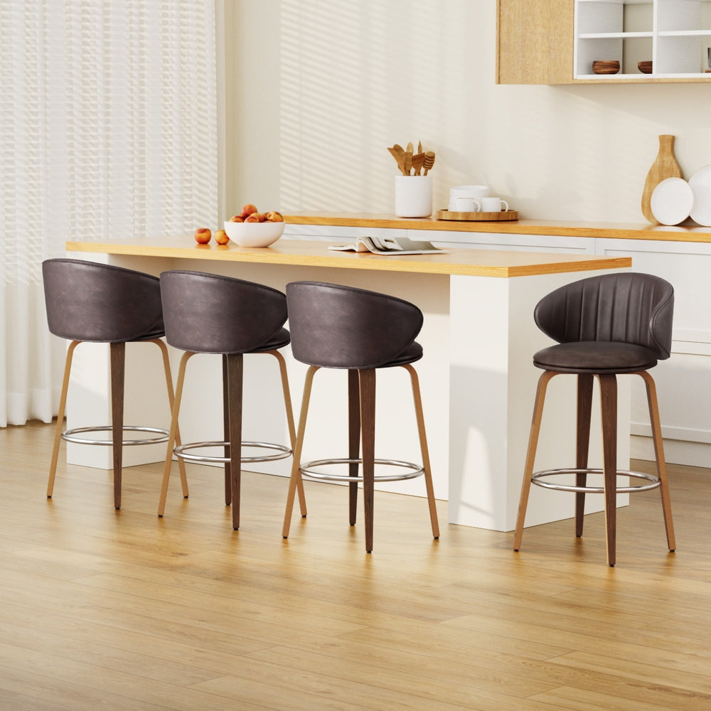 Table & Bar Stools: 4x Artiss Bar Stools Dining Chairs Contoured Leather Wood Stool