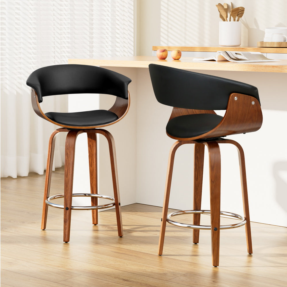 Table & Bar Stools: Artiss 2x Bar Stools Swivel PU Seat Wooden