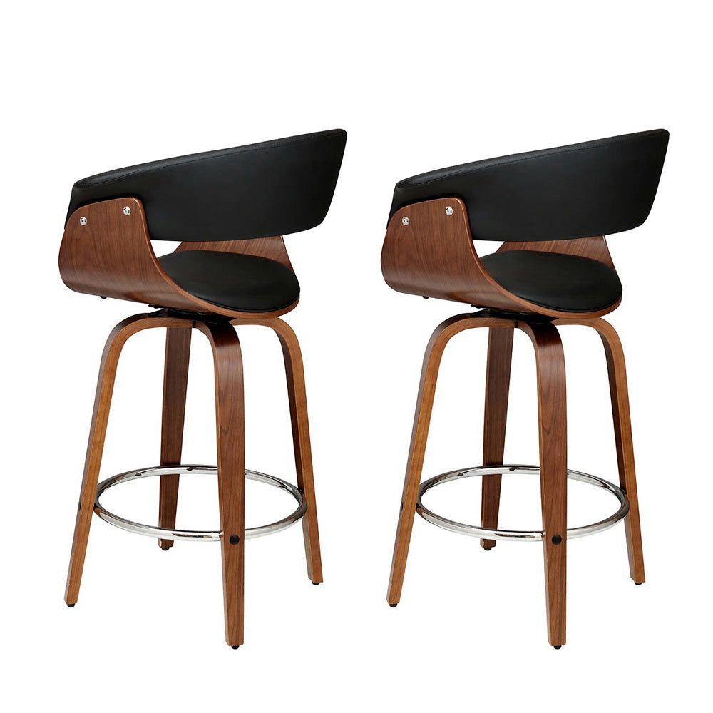Table & Bar Stools: Artiss 2x Bar Stools Swivel PU Seat Wooden