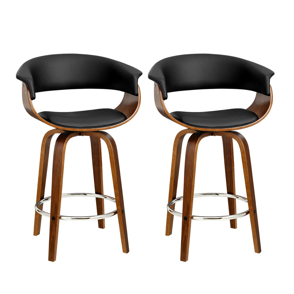 Table & Bar Stools: Artiss 2x Bar Stools Swivel PU Seat Wooden