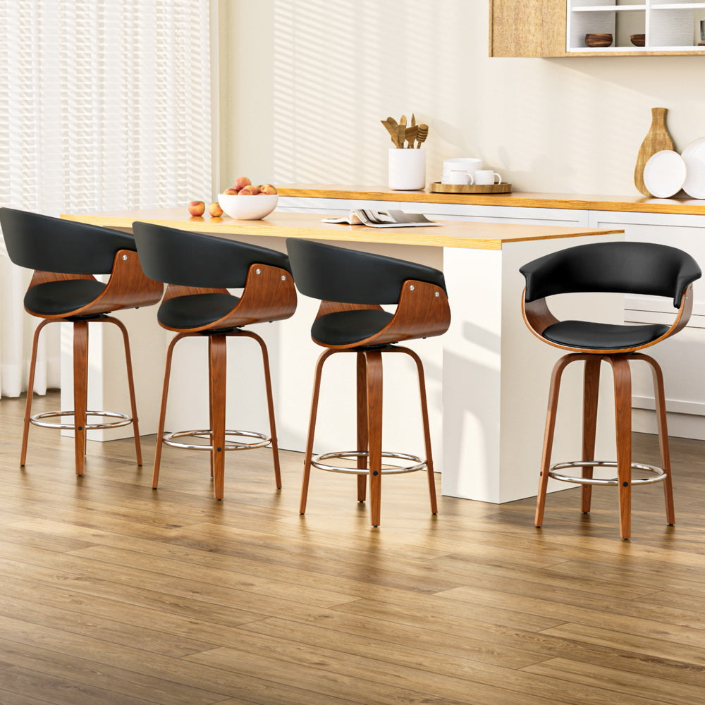 Table & Bar Stools: Artiss 4x Bar Stools Swivel PU Seat Wooden