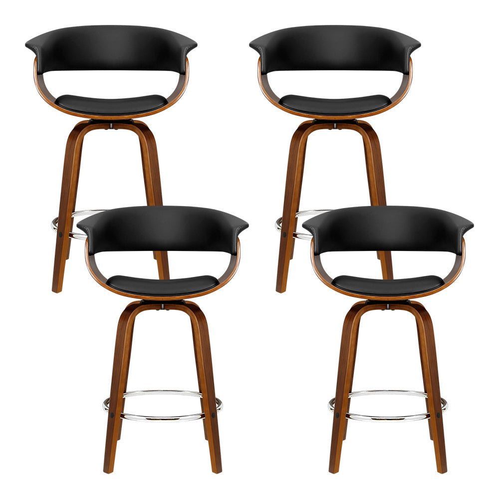 Table & Bar Stools: Artiss 4x Bar Stools Swivel PU Seat Wooden