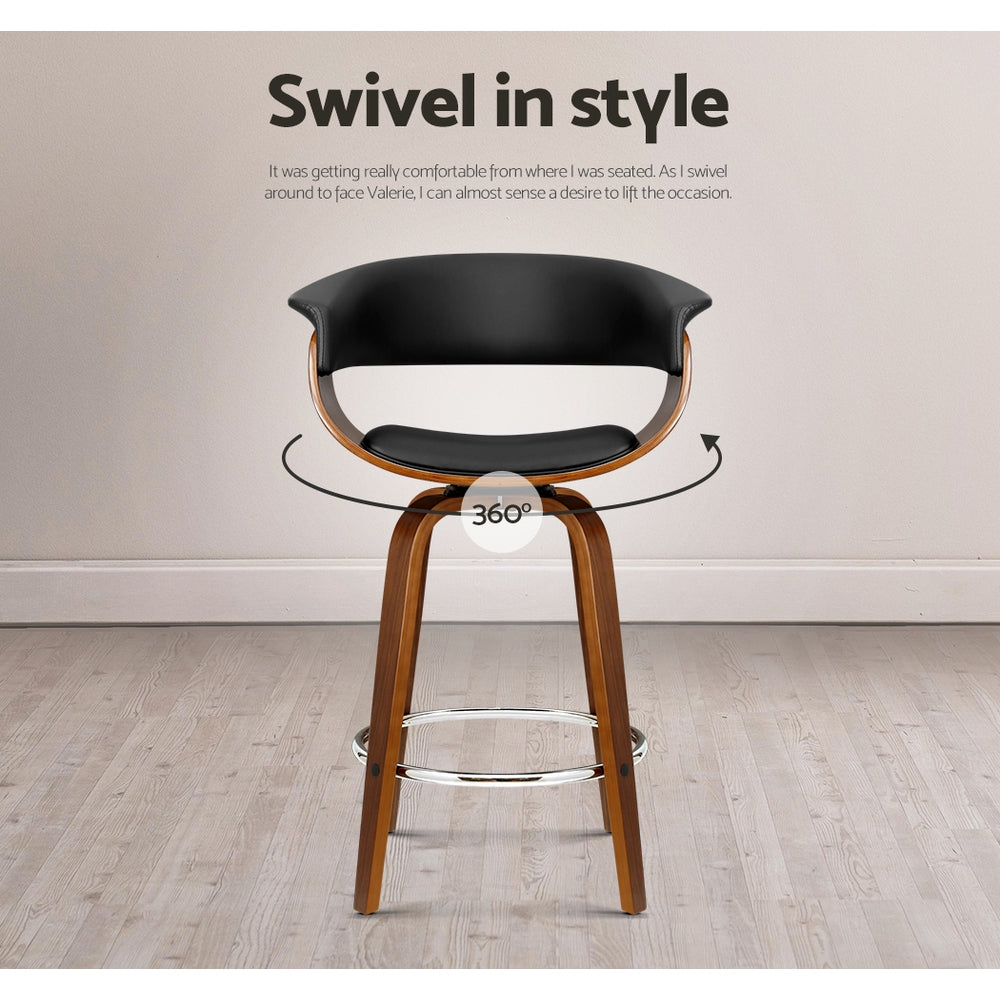 Table & Bar Stools: Artiss 4x Bar Stools Swivel PU Seat Wooden