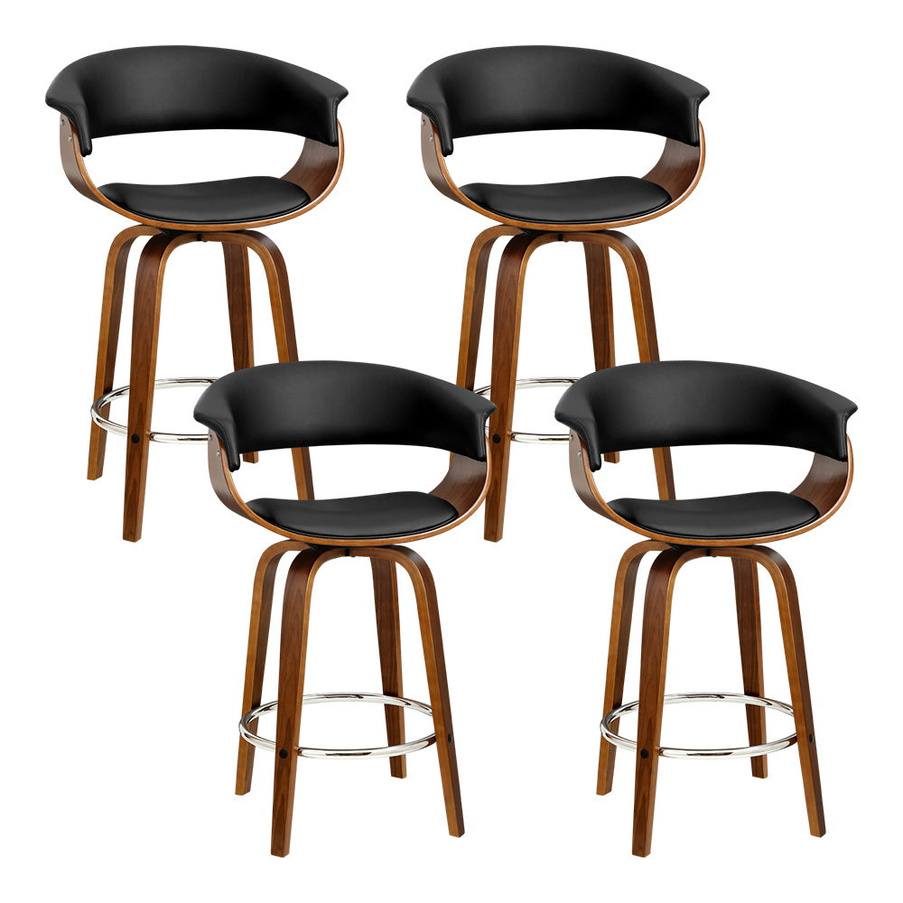 Table & Bar Stools: Artiss 4x Bar Stools Swivel PU Seat Wooden