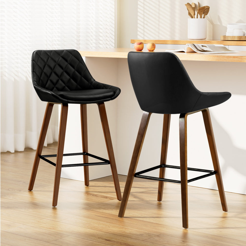 Table & Bar Stools: Artiss 2x Bar Stools PU Seat Wooden