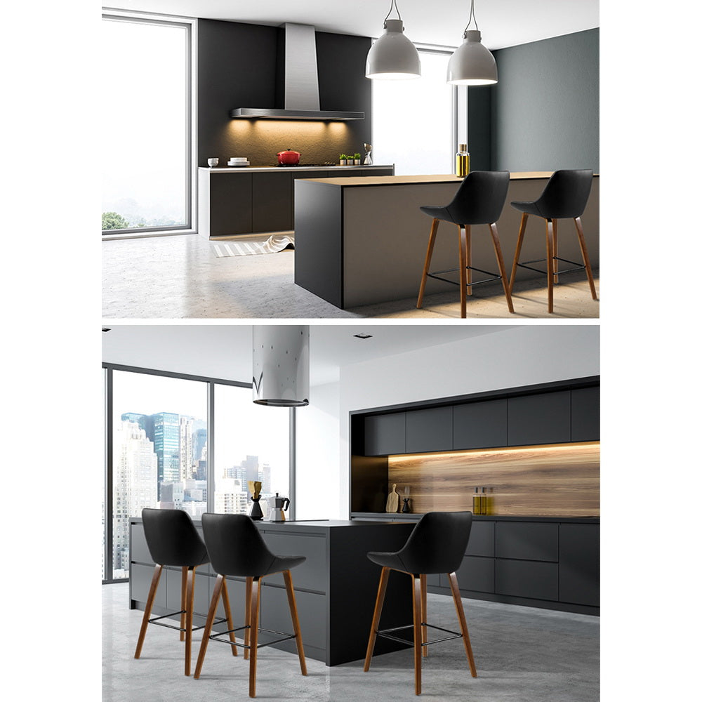 Table & Bar Stools: Artiss 2x Bar Stools PU Seat Wooden