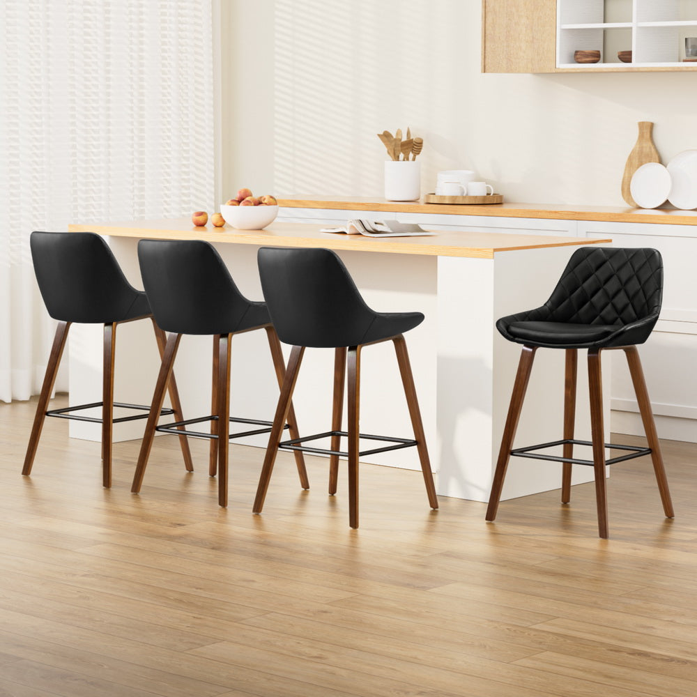 Table & Bar Stools: Artiss 4x Bar Stools PU Seat Wooden