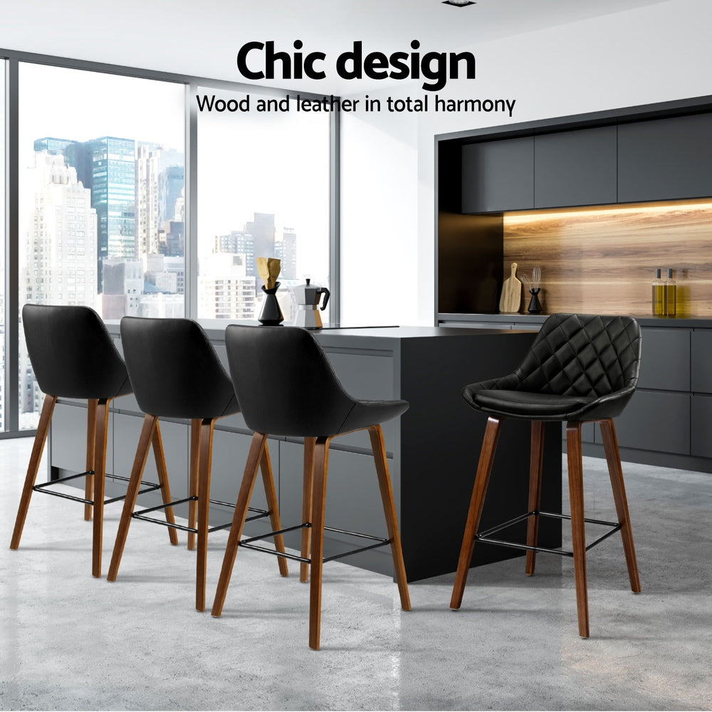 Table & Bar Stools: Artiss 4x Bar Stools PU Seat Wooden