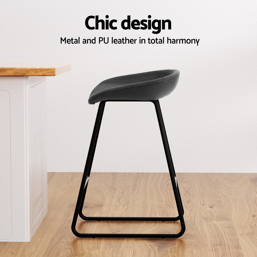 Table & Bar Stools: Artiss 2x Bar Stools Kitchen Dining Chairs Counter Stool PU Leather Metal