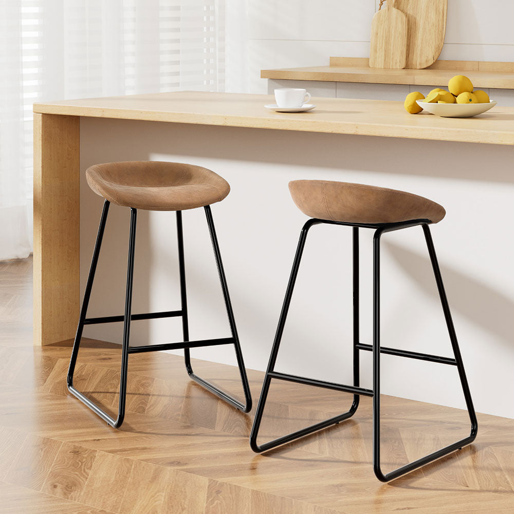 Table & Bar Stools: Artiss 2x Bar Stools Kitchen Dining Chairs Counter Stool PU Leather Metal Brown