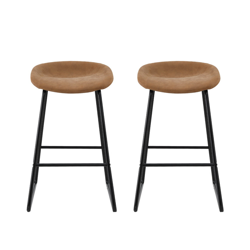 Table & Bar Stools: Artiss 2x Bar Stools Kitchen Dining Chairs Counter Stool PU Leather Metal Brown
