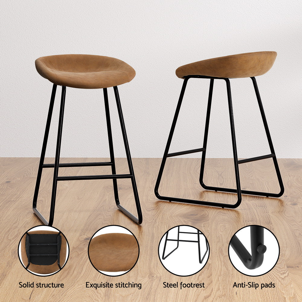 Table & Bar Stools: Artiss 2x Bar Stools Kitchen Dining Chairs Counter Stool PU Leather Metal Brown