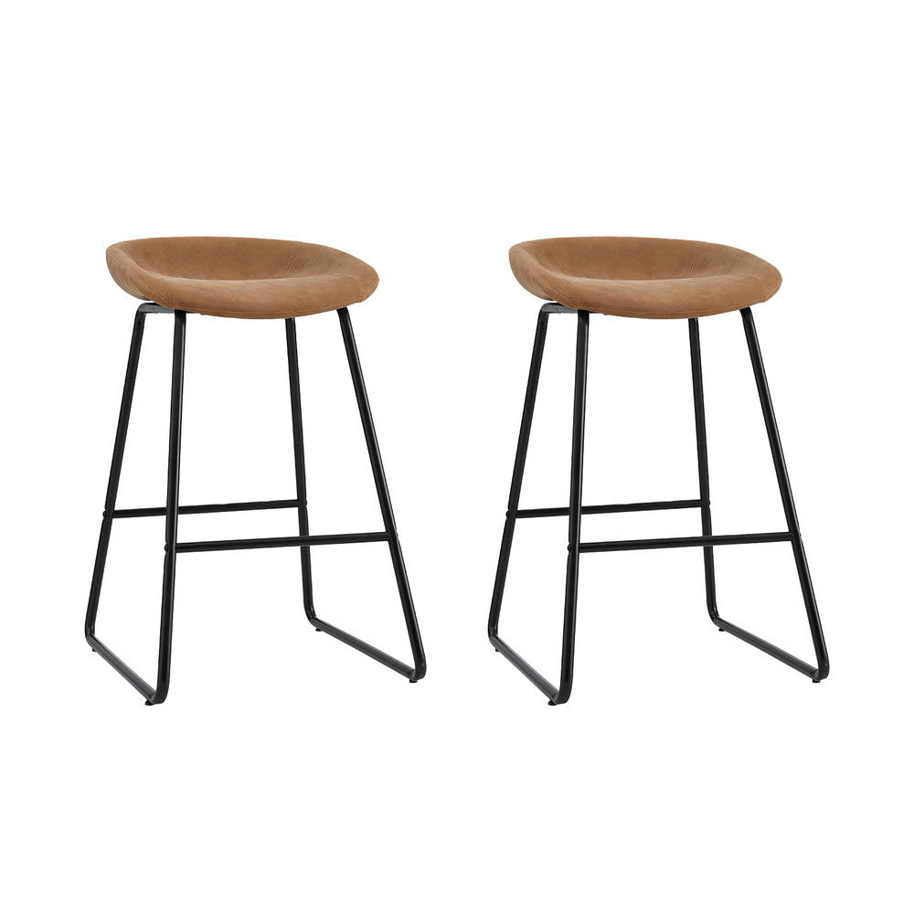Table & Bar Stools: Artiss 2x Bar Stools Kitchen Dining Chairs Counter Stool PU Leather Metal Brown