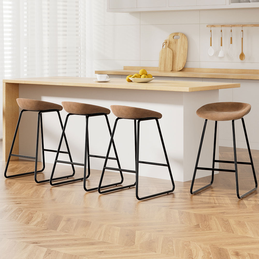 Table & Bar Stools: Artiss 4x Bar Stools Kitchen Dining Chairs Counter Stool PU Leather Metal Brown