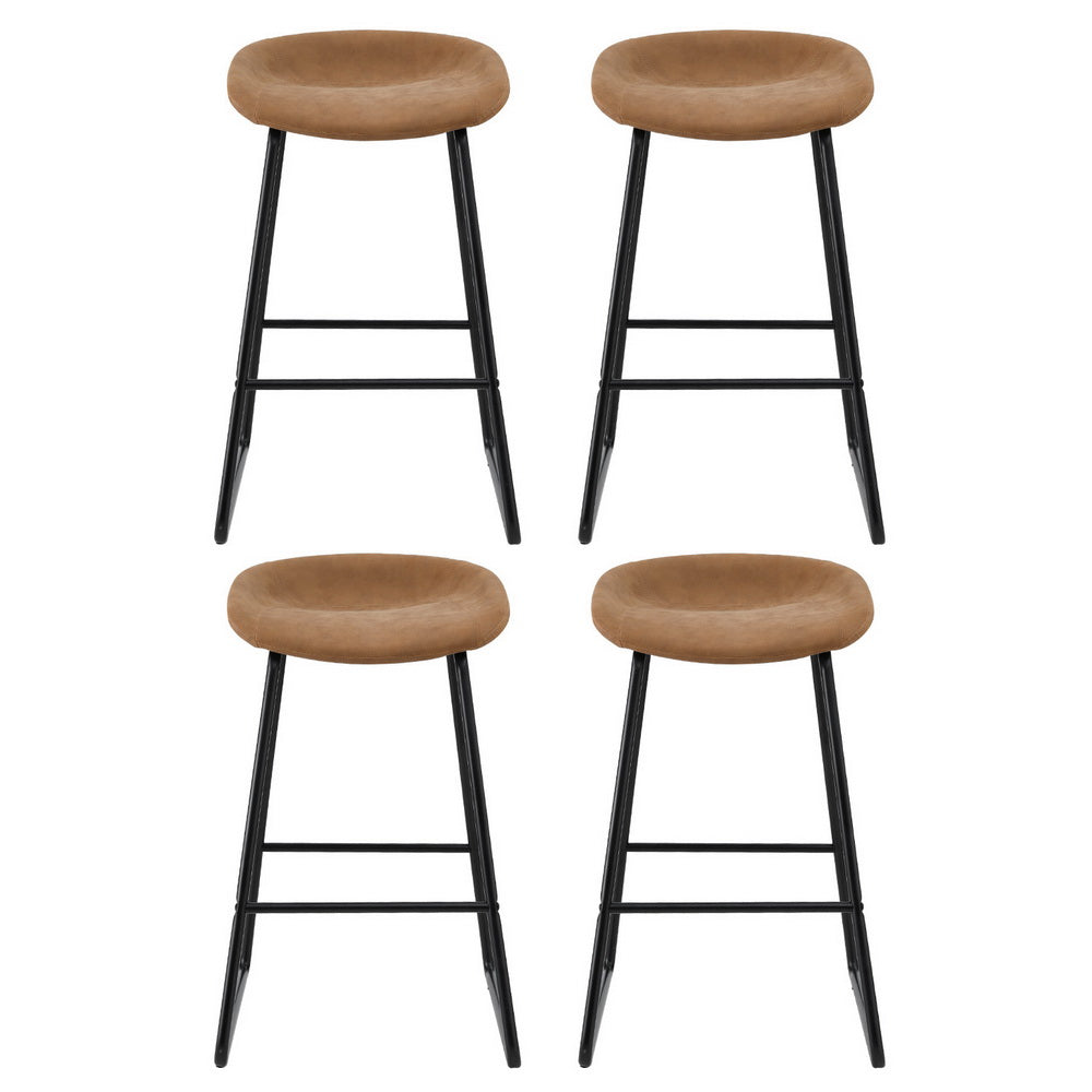 Table & Bar Stools: Artiss 4x Bar Stools Kitchen Dining Chairs Counter Stool PU Leather Metal Brown