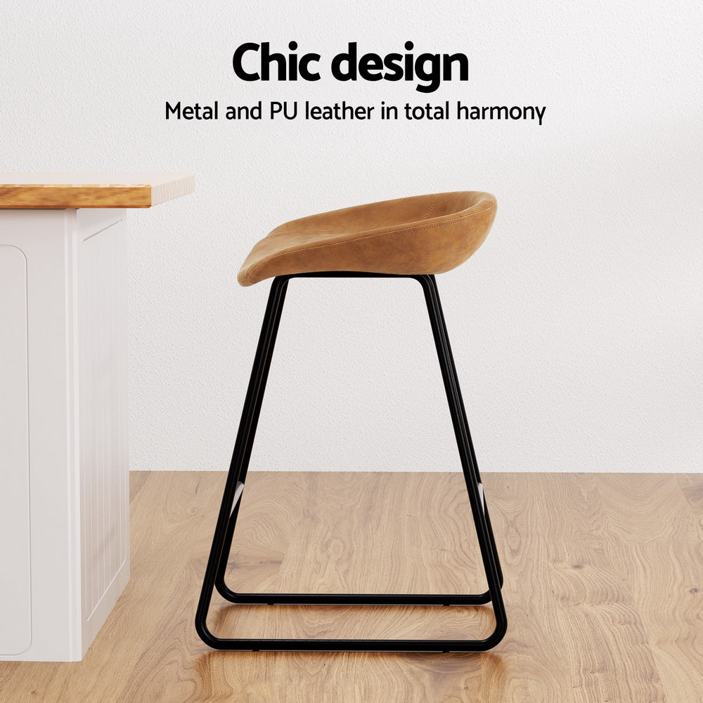 Table & Bar Stools: Artiss 4x Bar Stools Kitchen Dining Chairs Counter Stool PU Leather Metal Brown