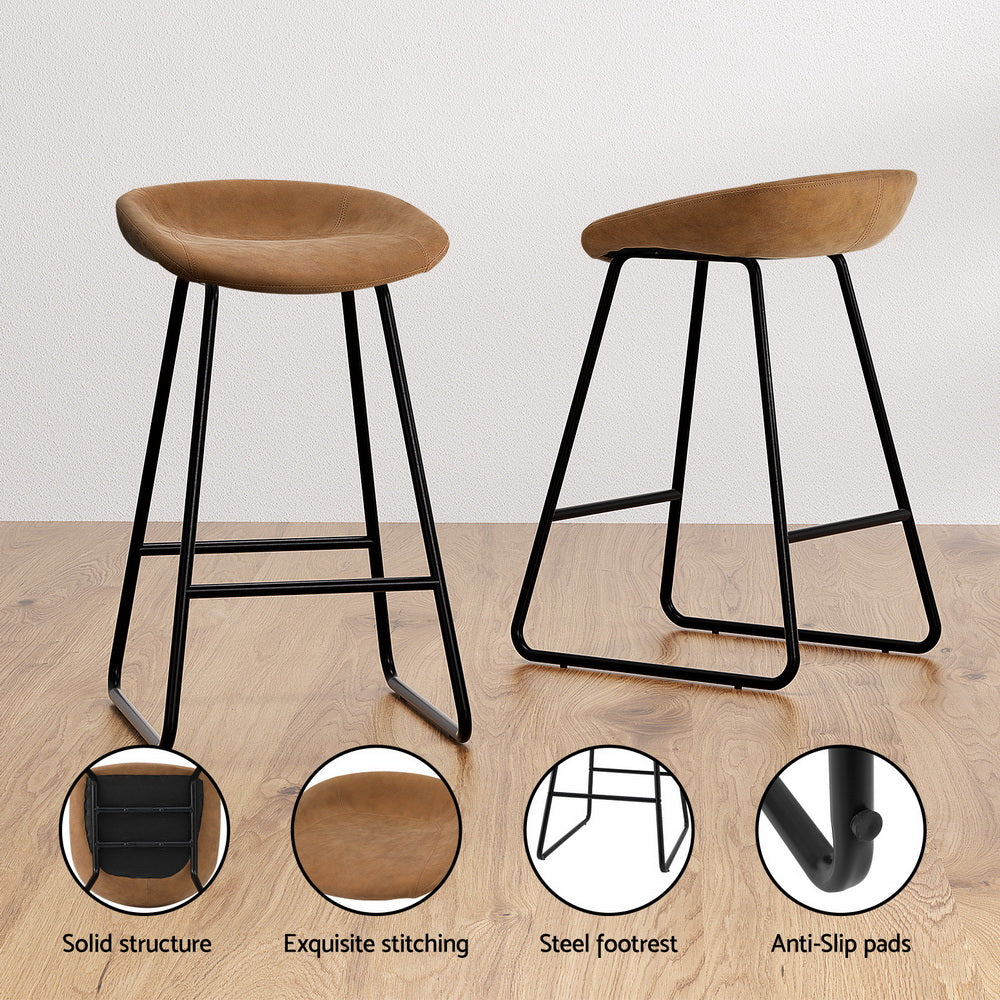 Table & Bar Stools: Artiss 4x Bar Stools Kitchen Dining Chairs Counter Stool PU Leather Metal Brown