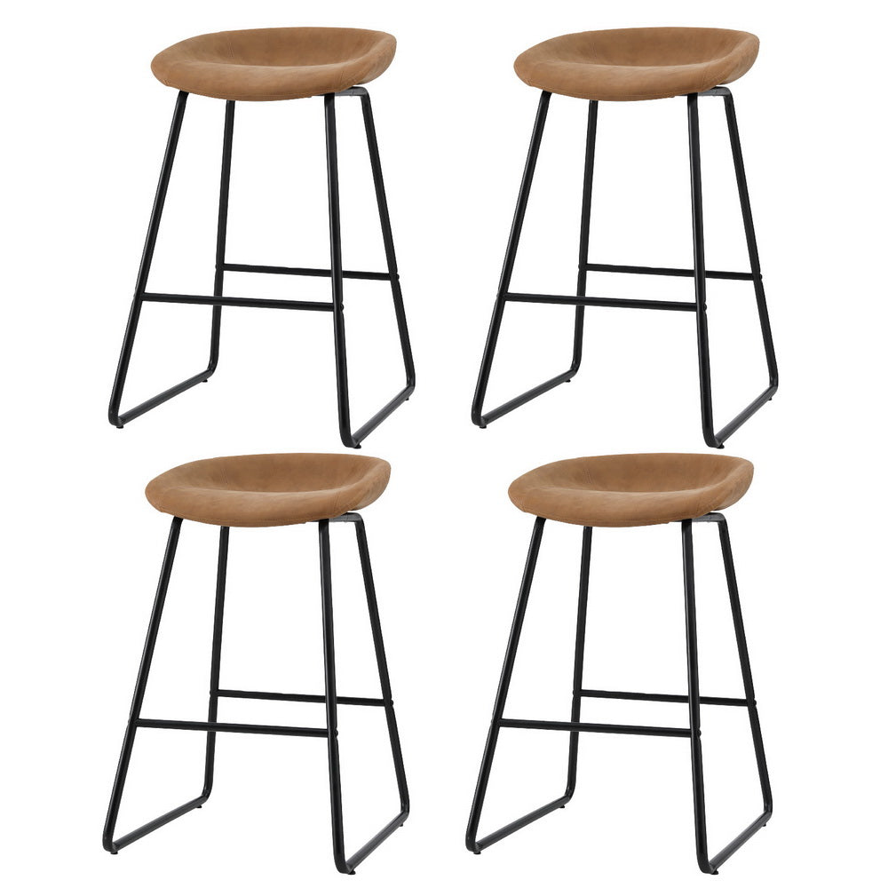 Table & Bar Stools: Artiss 4x Bar Stools Kitchen Dining Chairs Counter Stool PU Leather Metal Brown