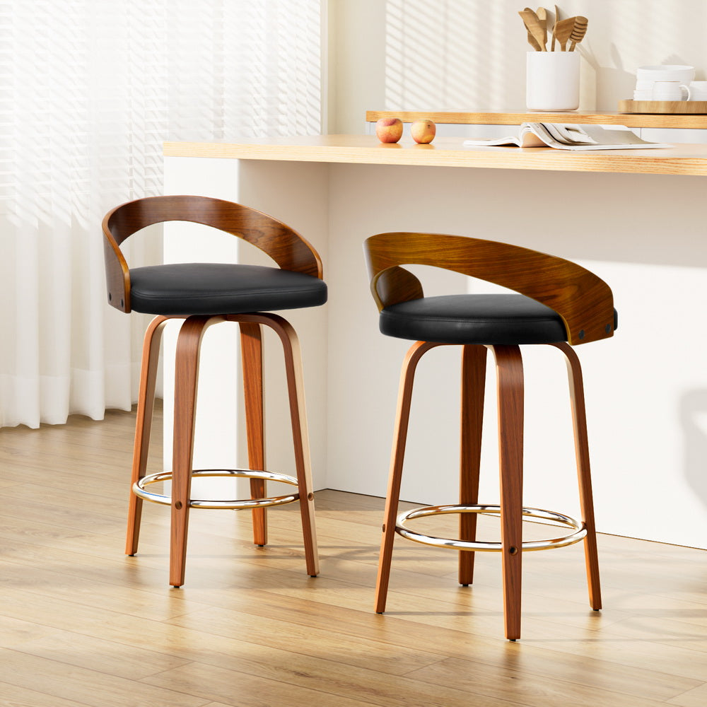 Table & Bar Stools: Artiss 2x Bar Stools Swivel Seat Curving Backrest