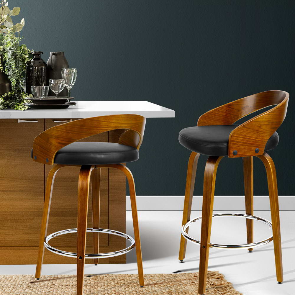 Table & Bar Stools: Artiss 2x Bar Stools Swivel Seat Curving Backrest