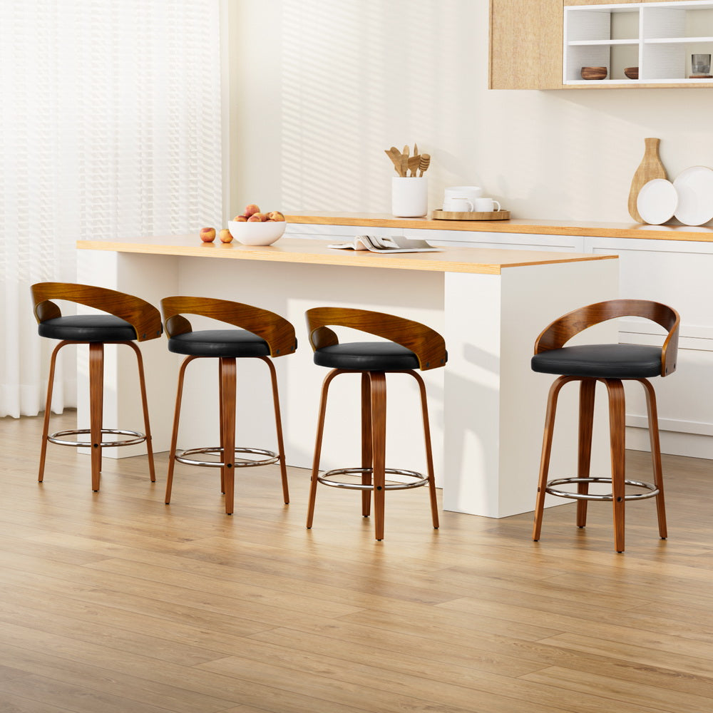 Table & Bar Stools: Artiss 4x Bar Stools Swivel Seat Curving Backrest