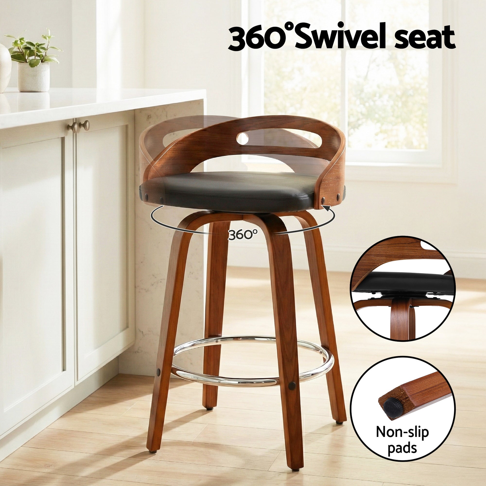 Table & Bar Stools: Artiss 2x Bar Stools Swivel Dining Chairs Low Back Counter Seat PU Cushion