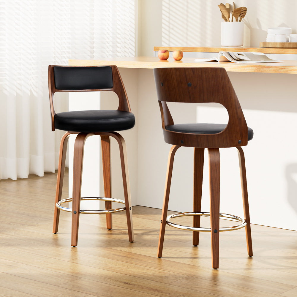 Table & Bar Stools: Artiss 2x Bar Stools Swivel Leather Chair 65cm