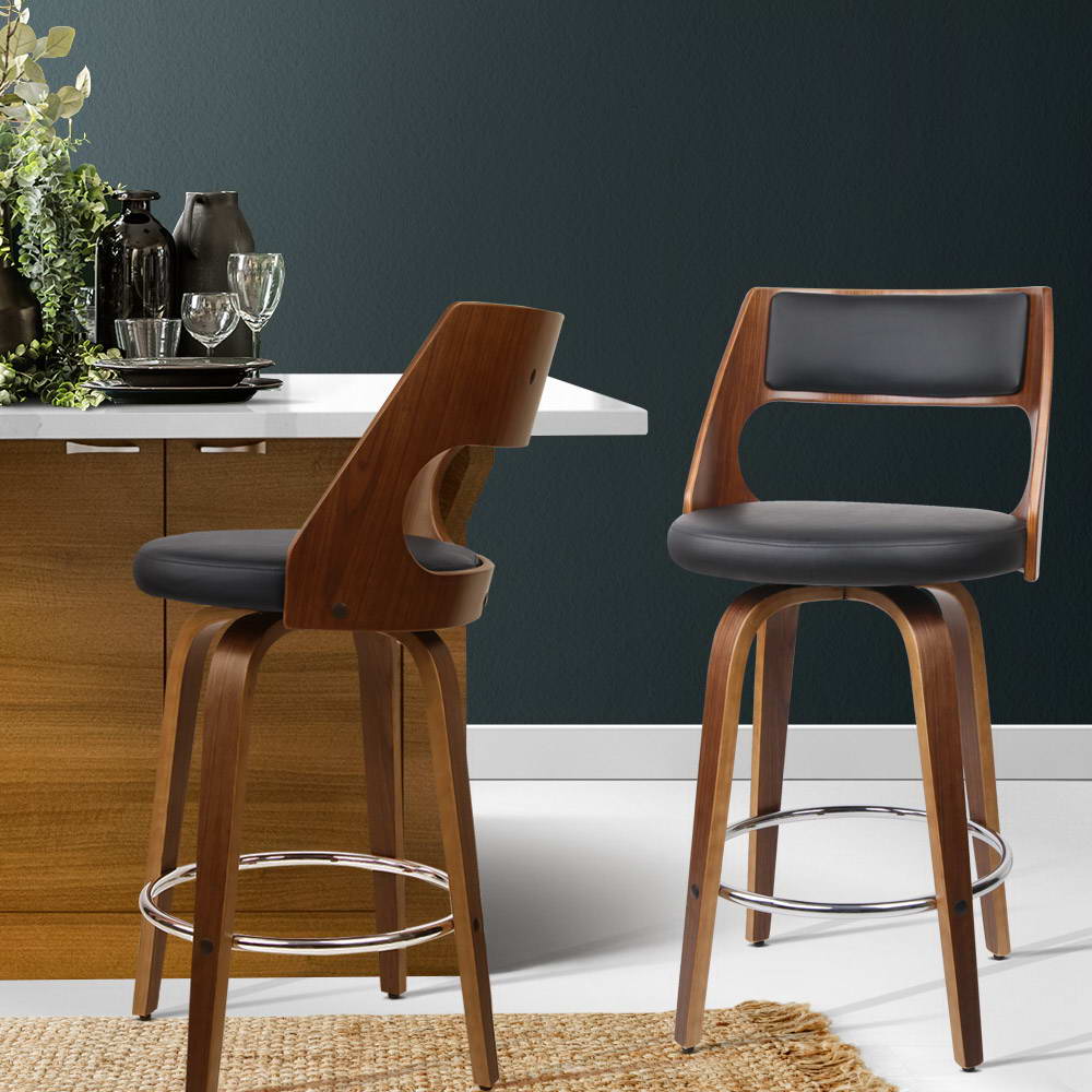 Table & Bar Stools: Artiss 2x Bar Stools Swivel Leather Chair 65cm