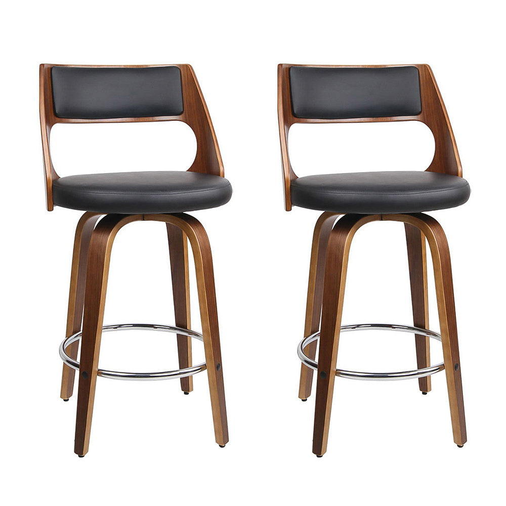 Table & Bar Stools: Artiss 2x Bar Stools Swivel Leather Chair 65cm