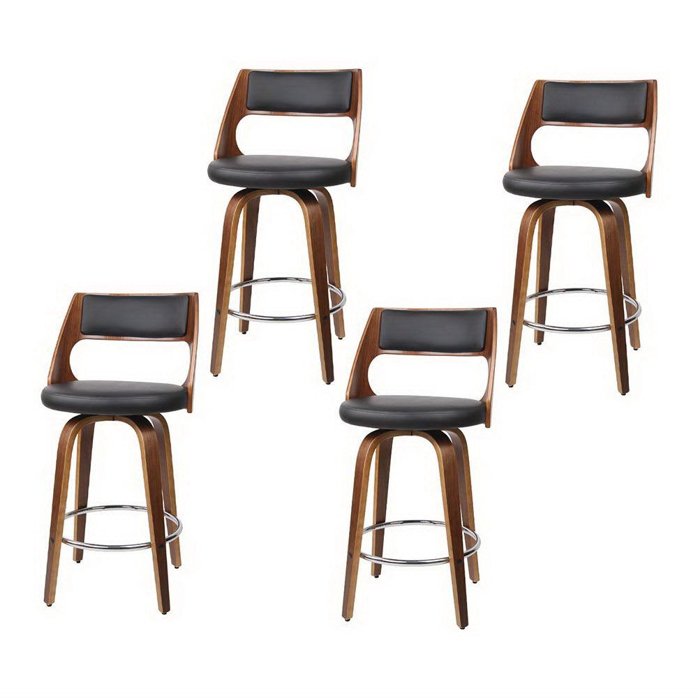 Table & Bar Stools: Artiss 4x Bar Stools Swivel Leather Chair 65cm