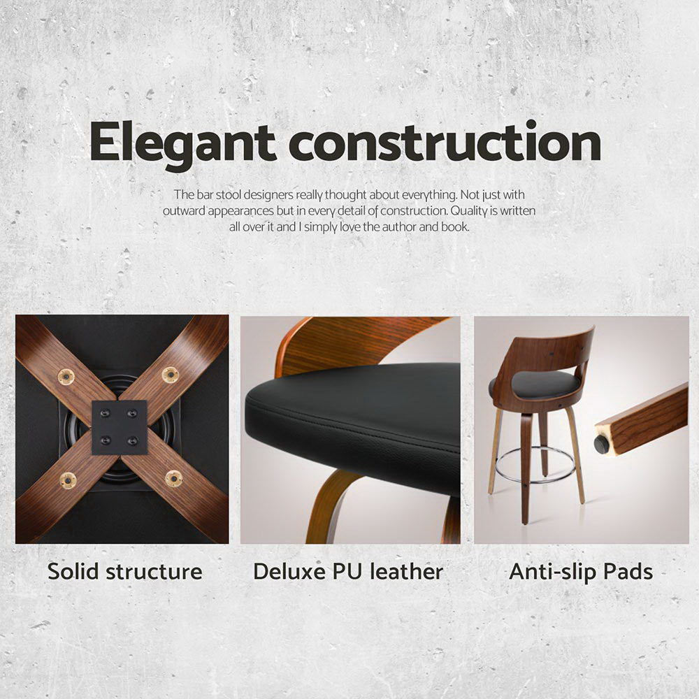 Table & Bar Stools: Artiss 4x Bar Stools Swivel Leather Chair 65cm