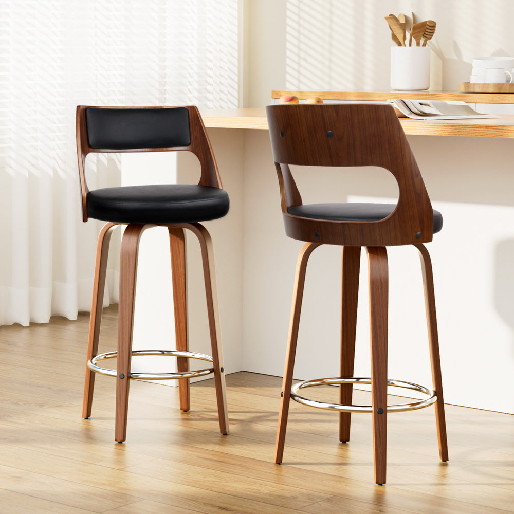 Table & Bar Stools: Artiss 2x Bar Stools Swivel Leather Chair 76cm