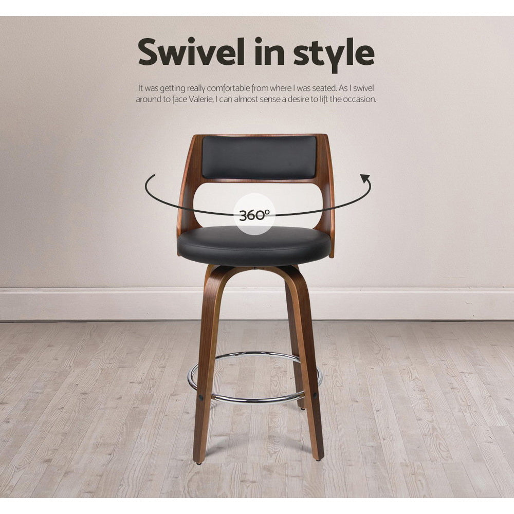 Table & Bar Stools: Artiss 2x Bar Stools Swivel Leather Chair 76cm