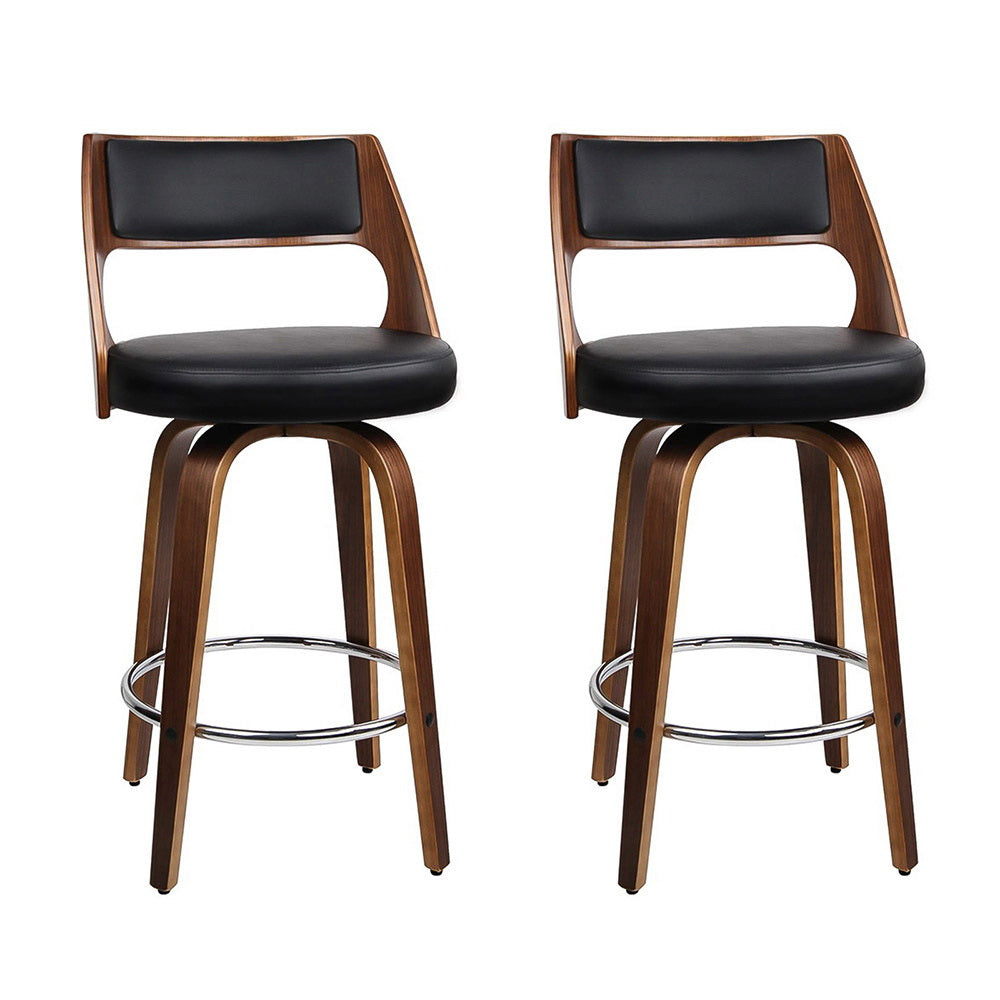 Table & Bar Stools: Artiss 2x Bar Stools Swivel Leather Chair 76cm