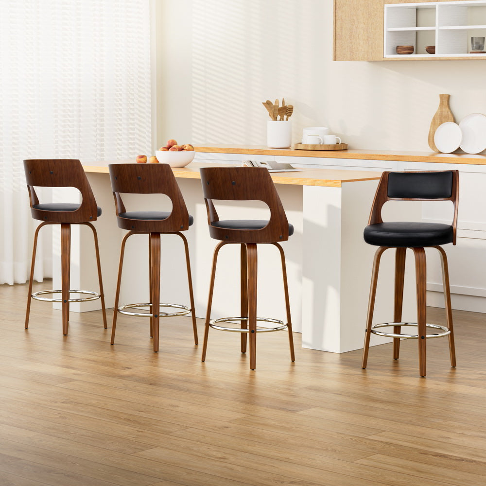 Table & Bar Stools: Artiss 4x Bar Stools Swivel Leather Chair 76cm