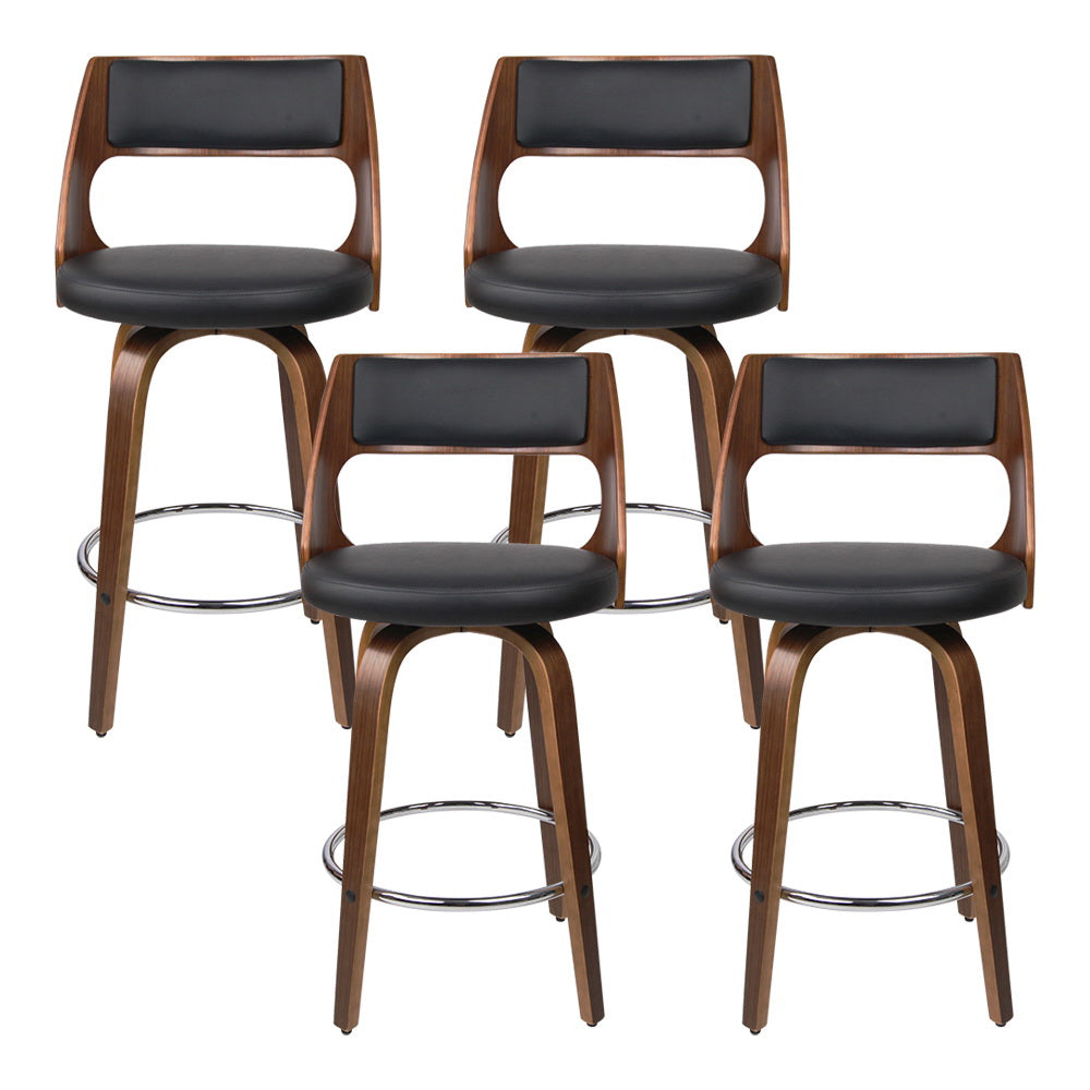 Table & Bar Stools: Artiss 4x Bar Stools Swivel Leather Chair 76cm