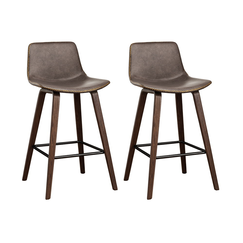 Table & Bar Stools: Artiss Bar Stools Kitchen Counter Barstools Leather Wooden Chairs x2