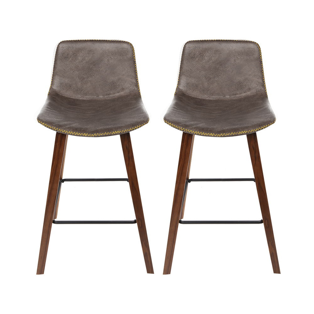 Table & Bar Stools: Artiss Bar Stools Kitchen Counter Barstools Leather Wooden Chairs x2