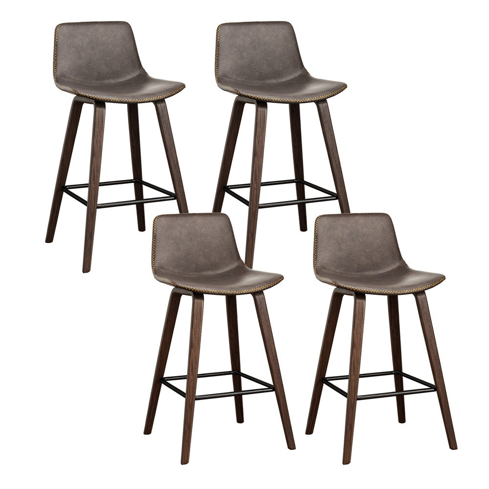 Table & Bar Stools: Artiss 4x Bar Stools Vintage Leather Wooden