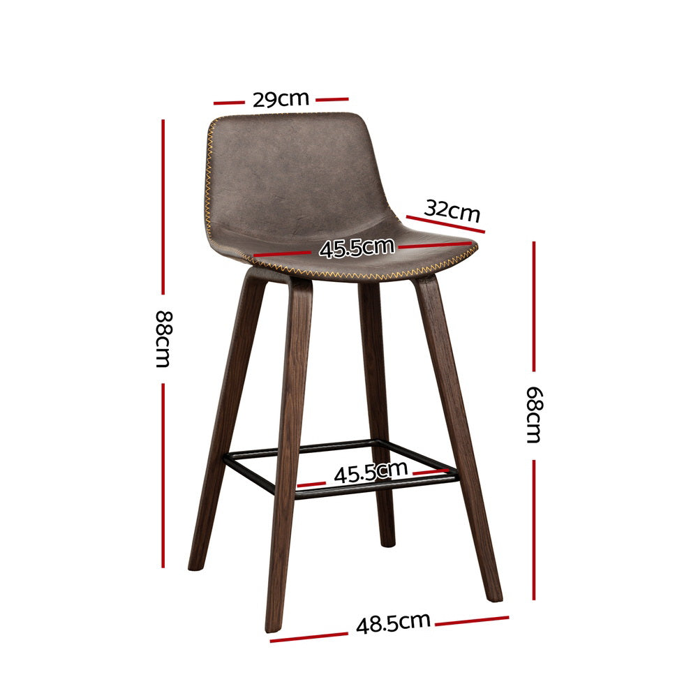 Table & Bar Stools: Artiss 4x Bar Stools Vintage Leather Wooden