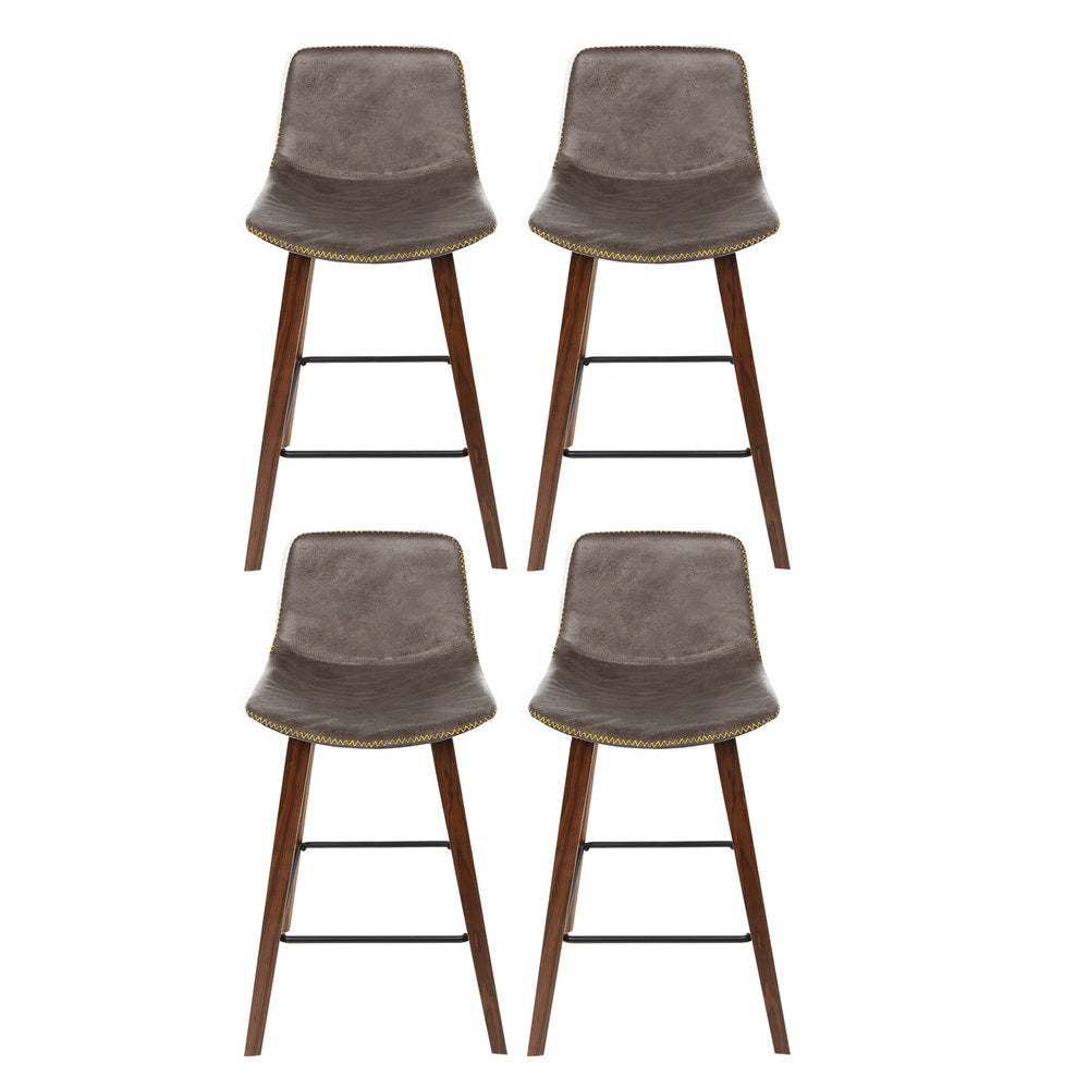 Table & Bar Stools: Artiss 4x Bar Stools Vintage Leather Wooden