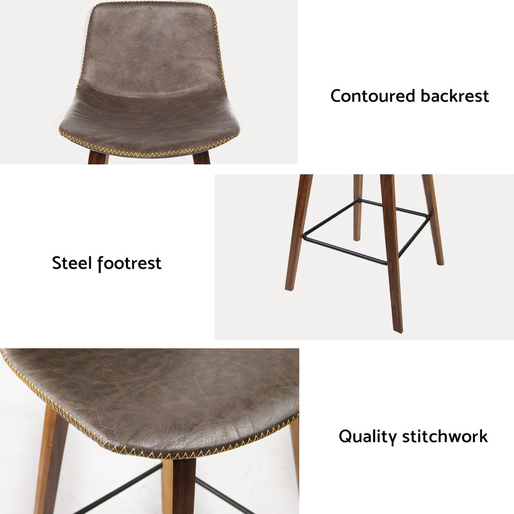 Table & Bar Stools: Artiss 4x Bar Stools Vintage Leather Wooden